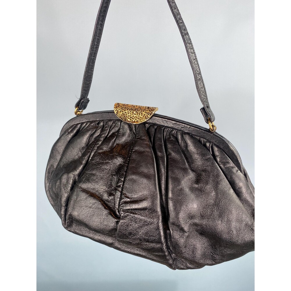 Vintage 1950’s 1960’s Soft Black Leather Ingber Purse Gold Clasp Made in USA